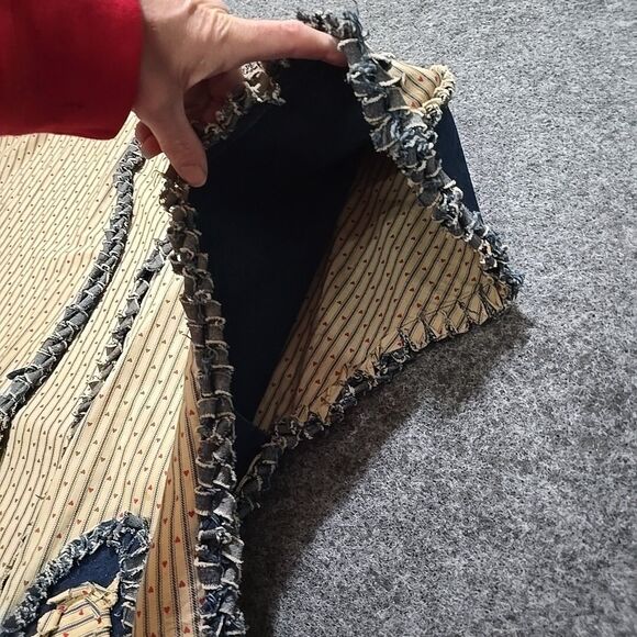 VTG Handmade Denim Hippie Shirt Vest Open Festival Hearts Fringe Psychedelic 60s - Picture 9 of 14